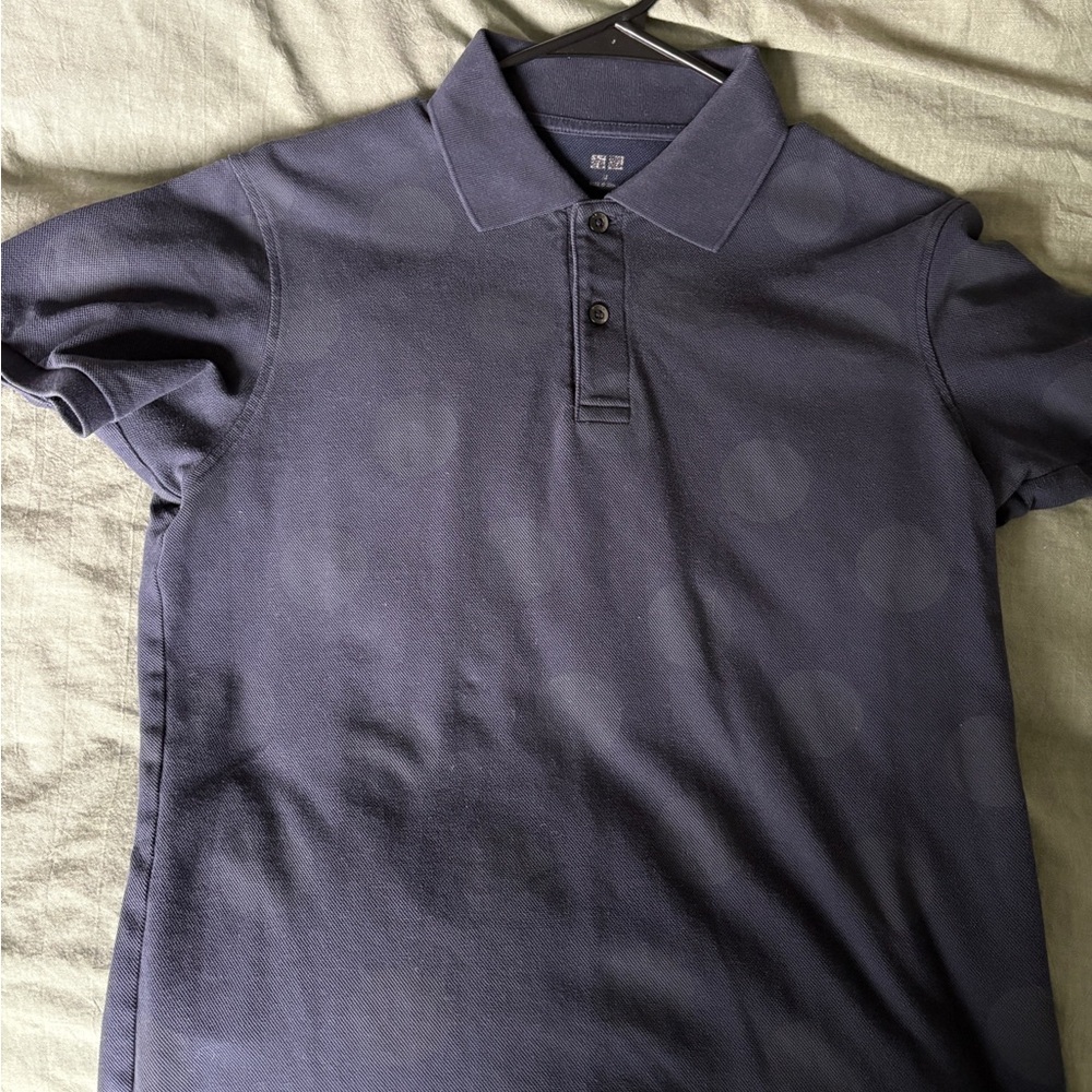Rare UNIQLO Mens Navy Polka Dot Polo Black Shirt - Size Medium